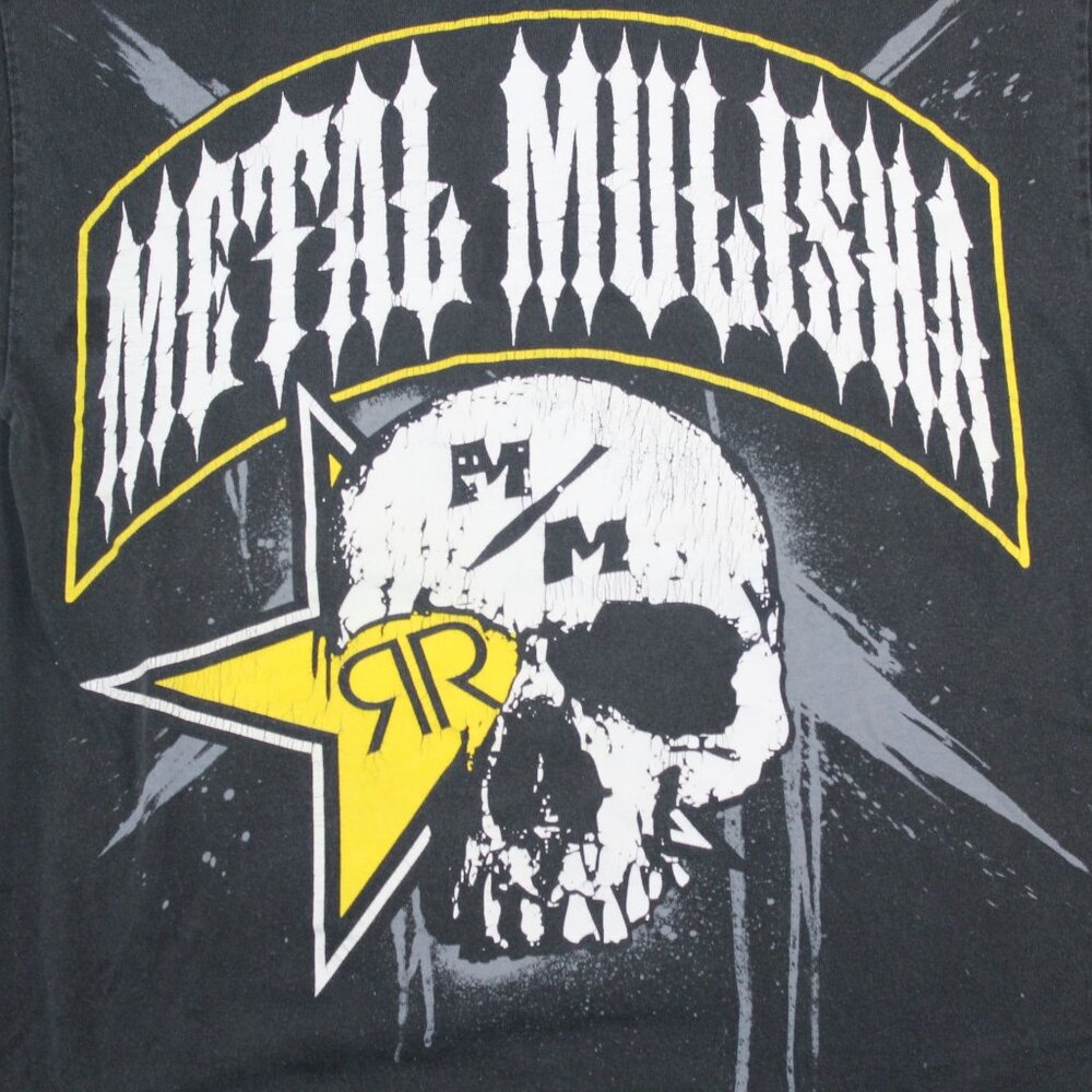 Metal Mullisha RockStar Collab Distressed Graphic Black T-Shirt Rock Gothic - Picture 4 of 13